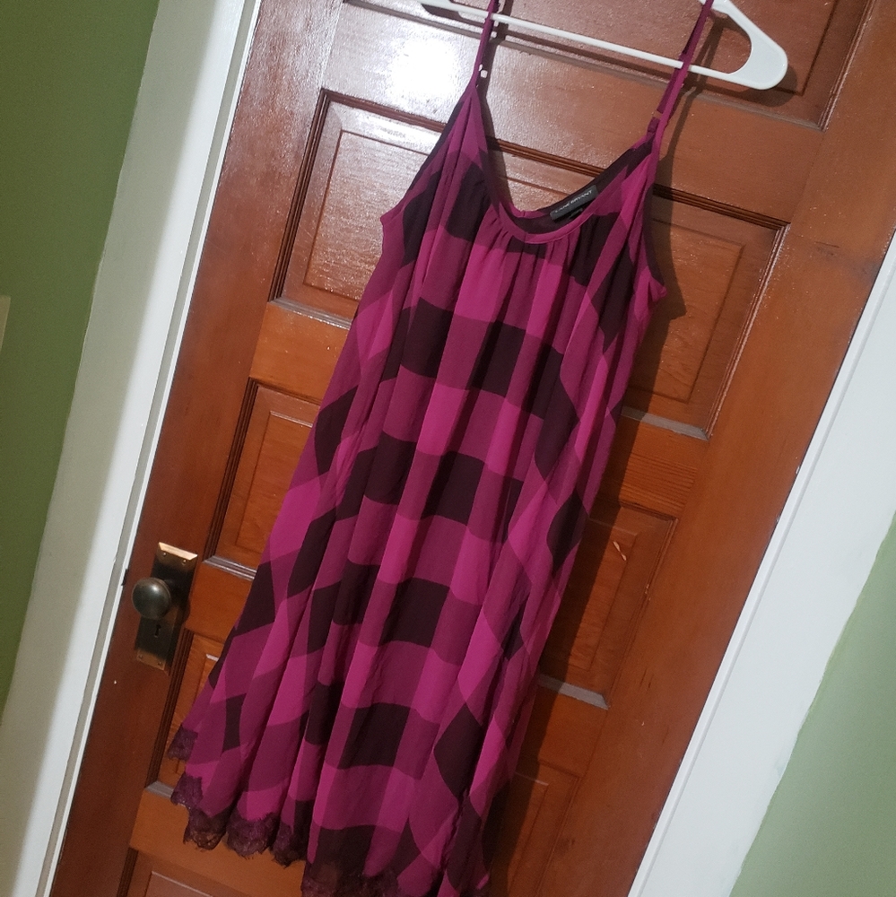 Lane Bryant Fuschia Black Plaid Slip Dress
